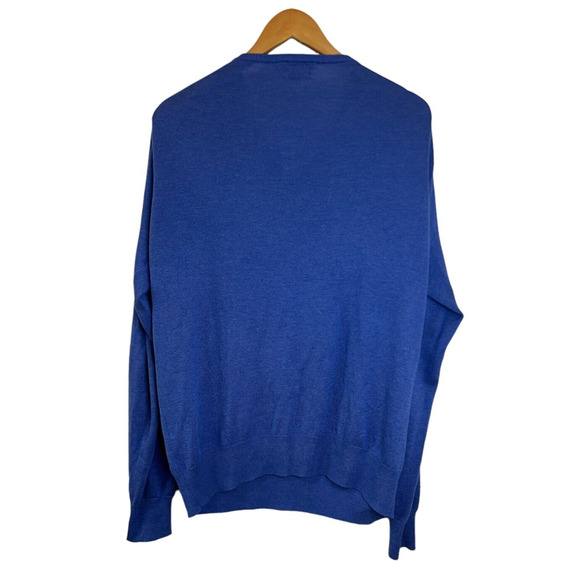 Peter Millar Men's V-Neck Sweater Large Blue 75% Silk 20% Cotton 4% Cashmere - Picture 4 of 4